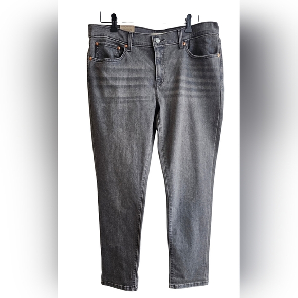 Levi's Stellar Stretch Mid Rise Boyfriend Relaxed Charcoal Grey Taper Jeans 32 - Picture 2 of 11